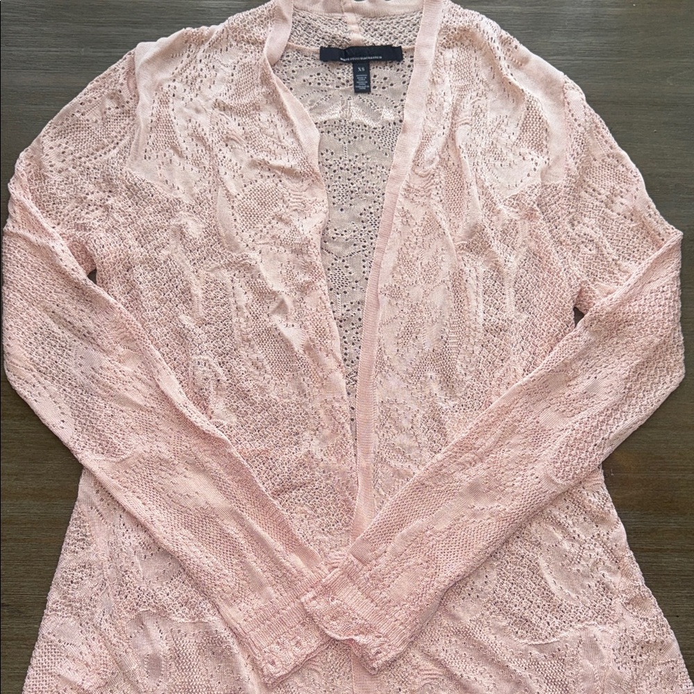 White House Black Market pointelle light pink cardigan